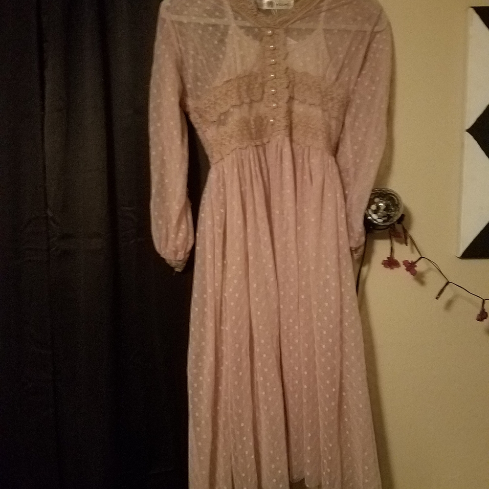 NWT Pale pink lase vinti dress with pearl buttons.